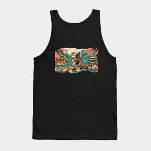 Vintage Japanese Art Flower Lover Kitten Floral Cat Tank Top